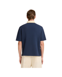 DEEP BLUE PIQUÉ POLO SHIRT WITH STRIPPED COLLAR