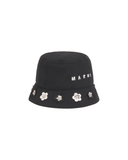 BLACK TAFFETA BUCKET HAT WITH DASIY APPLIQÚES