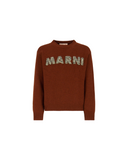 BROWN WOOL SWEATER WITH LASER-CUT MARNI LOGO