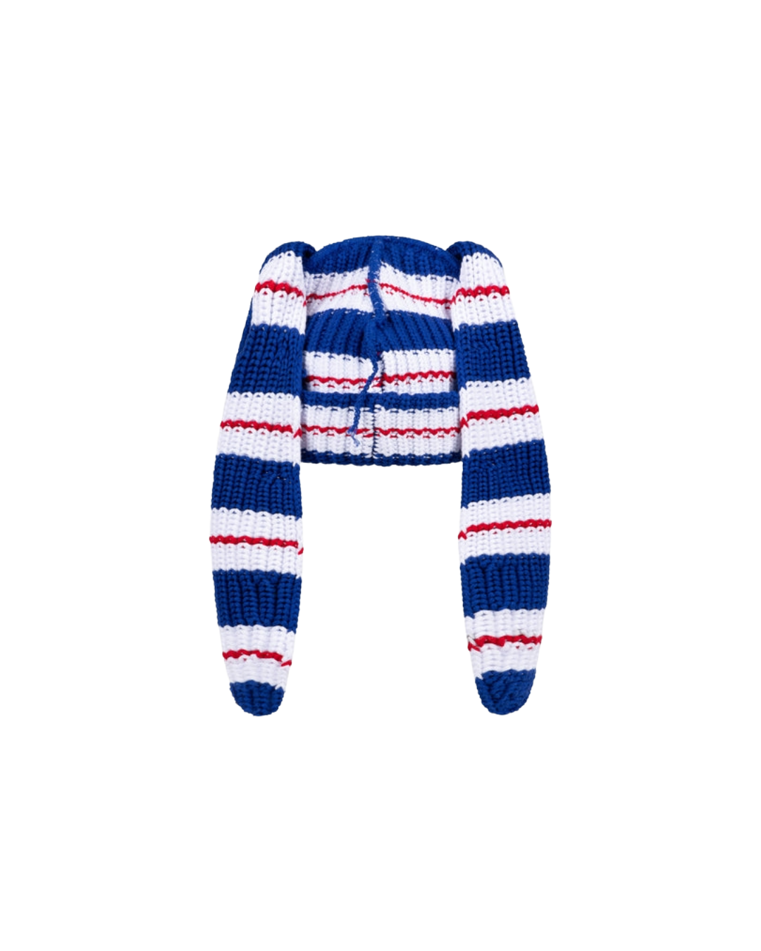 CHUNKY RABBIT BEANIE IN BLUE RED WHITE
