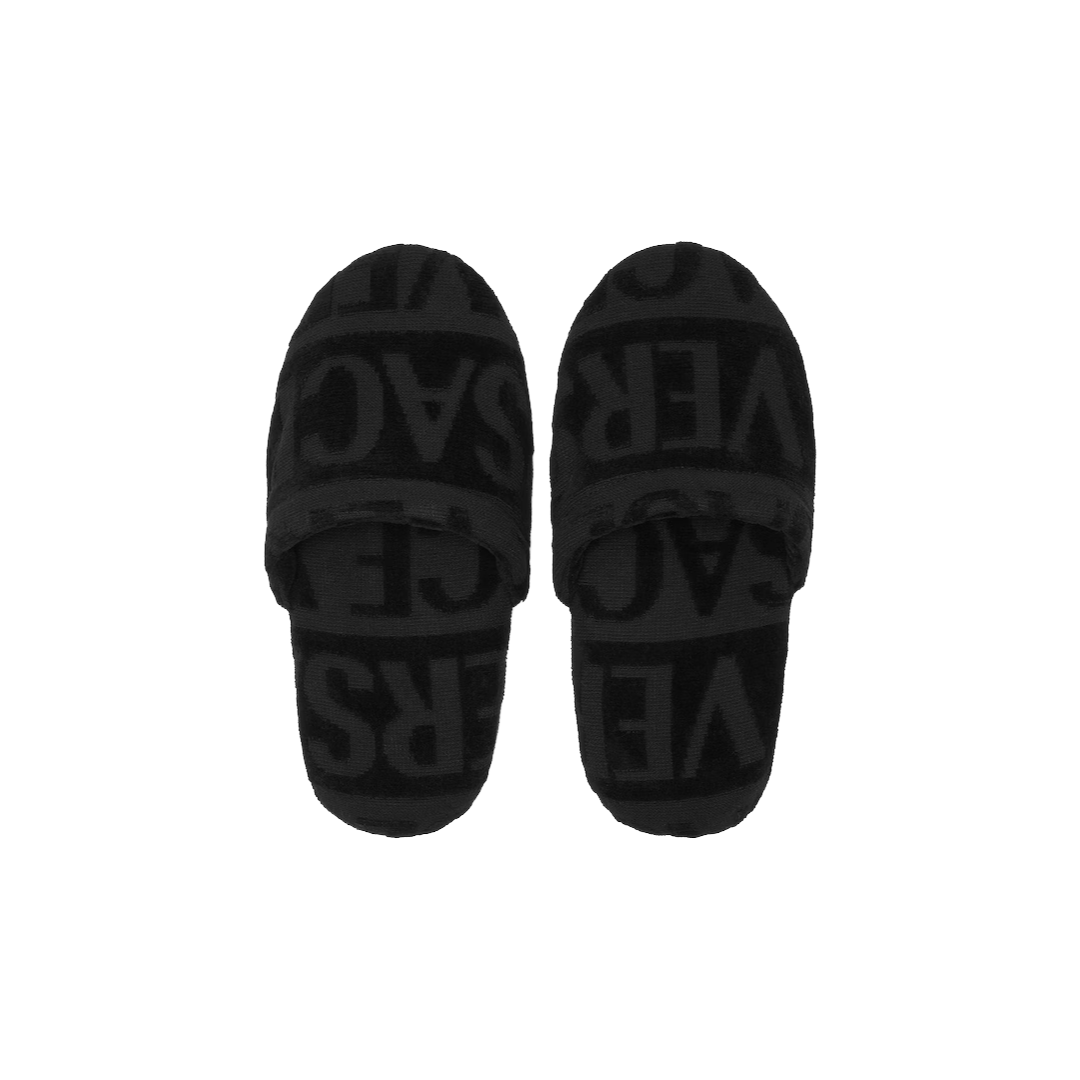 VERSACE ALLOVER TOWEL SLIPPERS BLACK