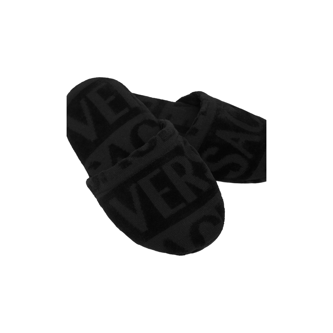 VERSACE ALLOVER TOWEL SLIPPERS BLACK