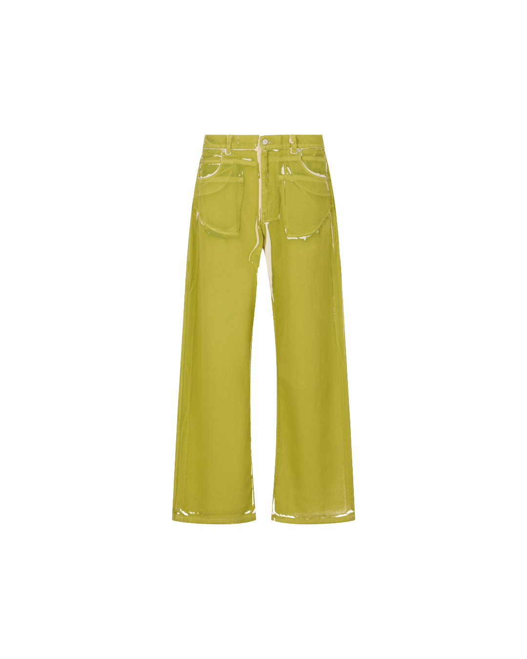 GREEN SCREEN-PRINTED DENIM WIDE LEG PANTS