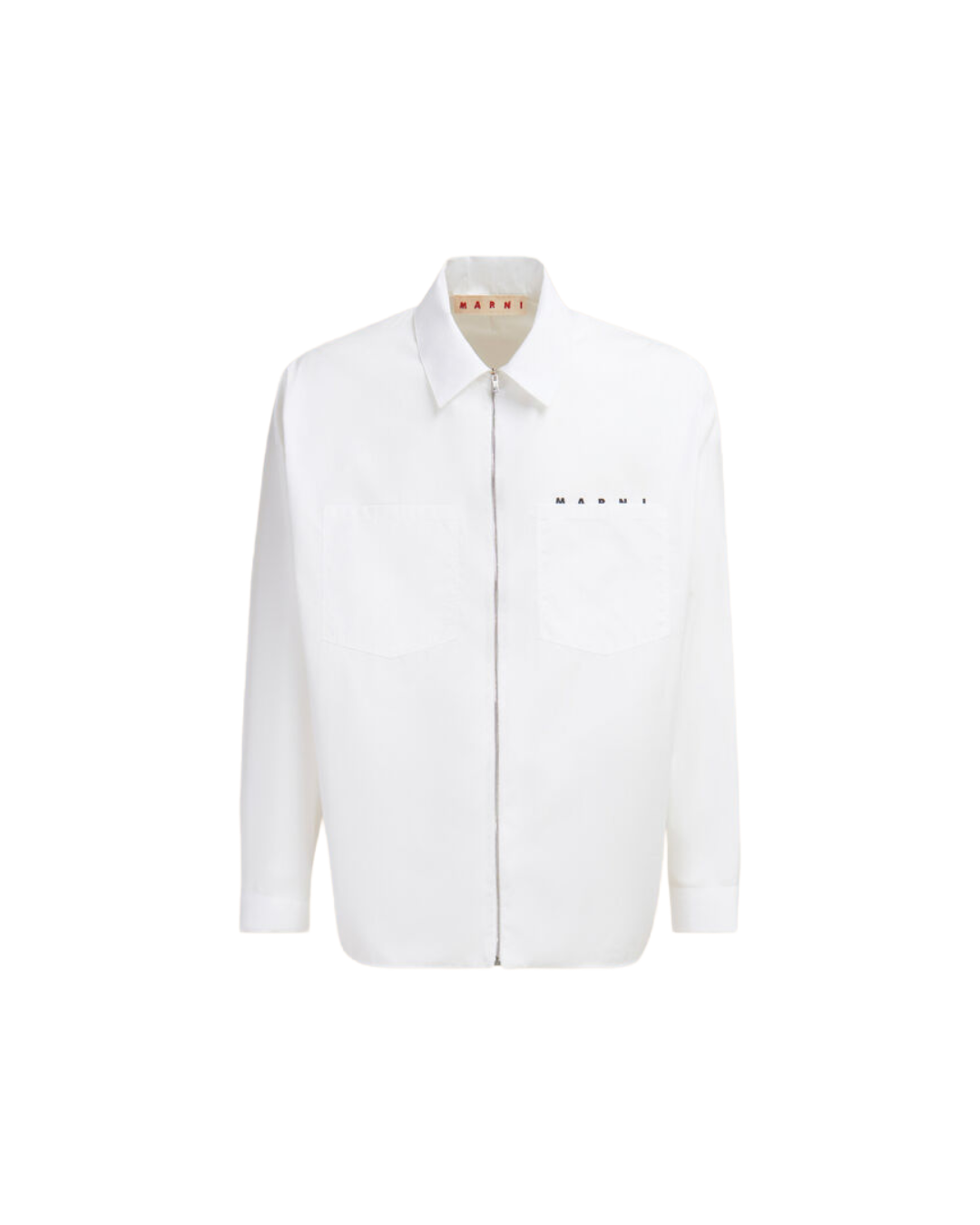 WHITE ORGANIC POPLIN ZIP SHIRT WITH HIDDEN LOGO