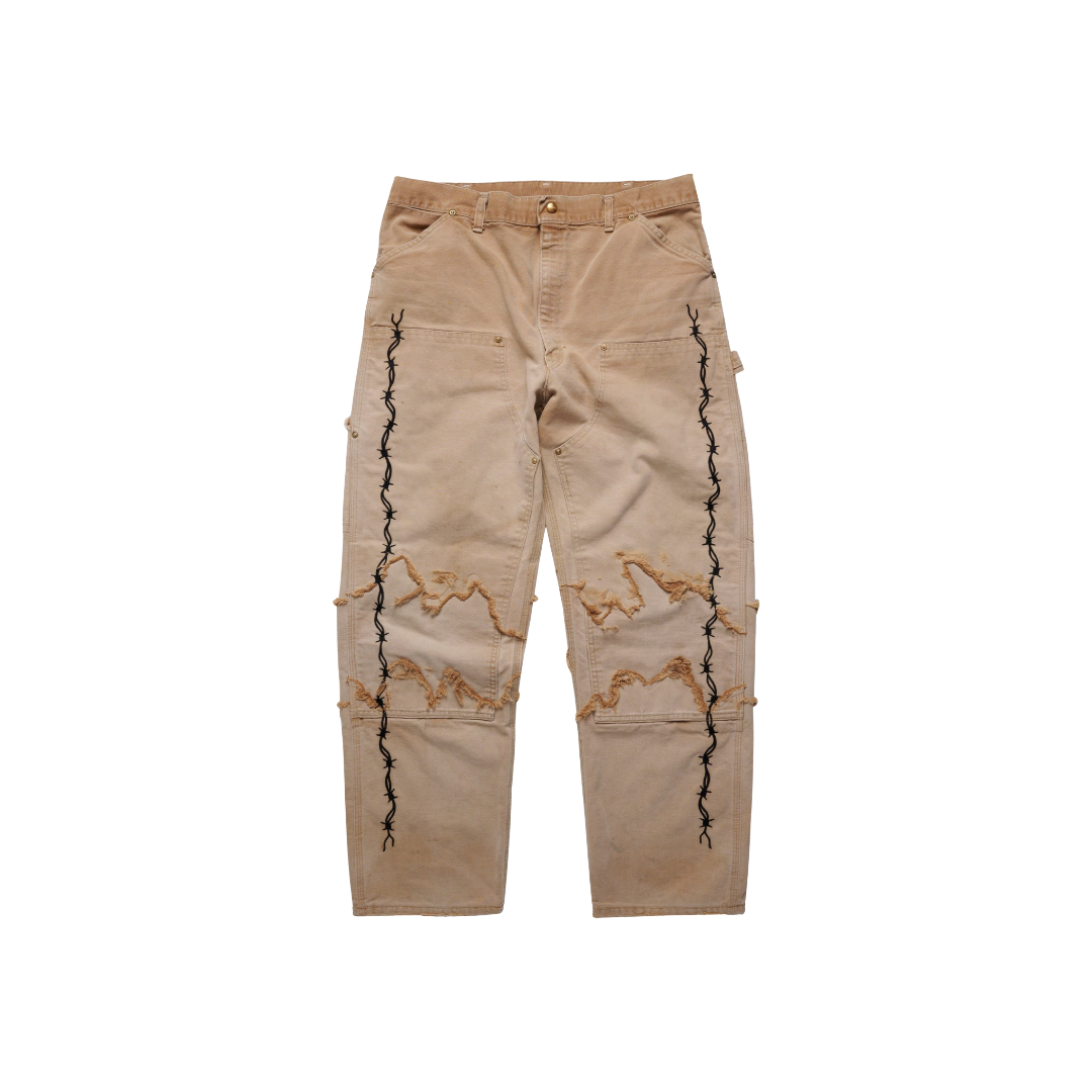 BARBED WIRE RECONSTRUCTED VINTAGE CARHARTT DOUBLE KNEE PANTS-TAN