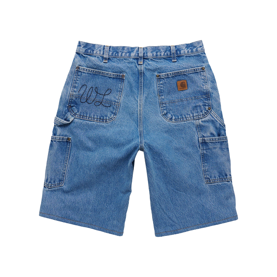 SERENITY VINTAGE CARHARTT DOUBLE KNEE SHORTS BLUE DENIM/BLACK