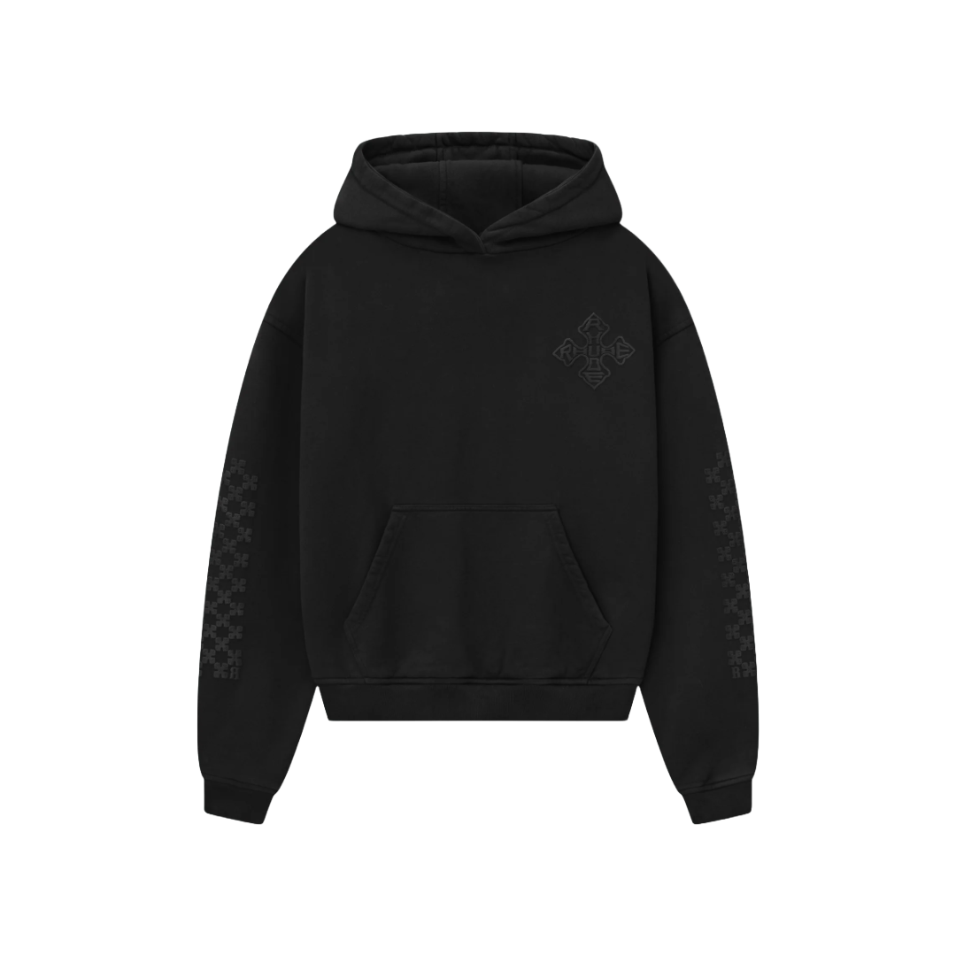 RHUDE CROSS LOGO HOODIE BLACK