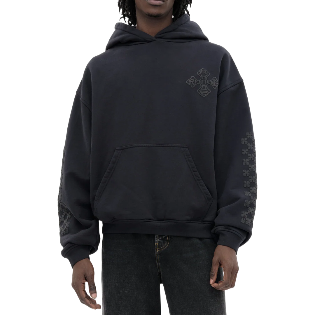 RHUDE CROSS LOGO HOODIE BLACK