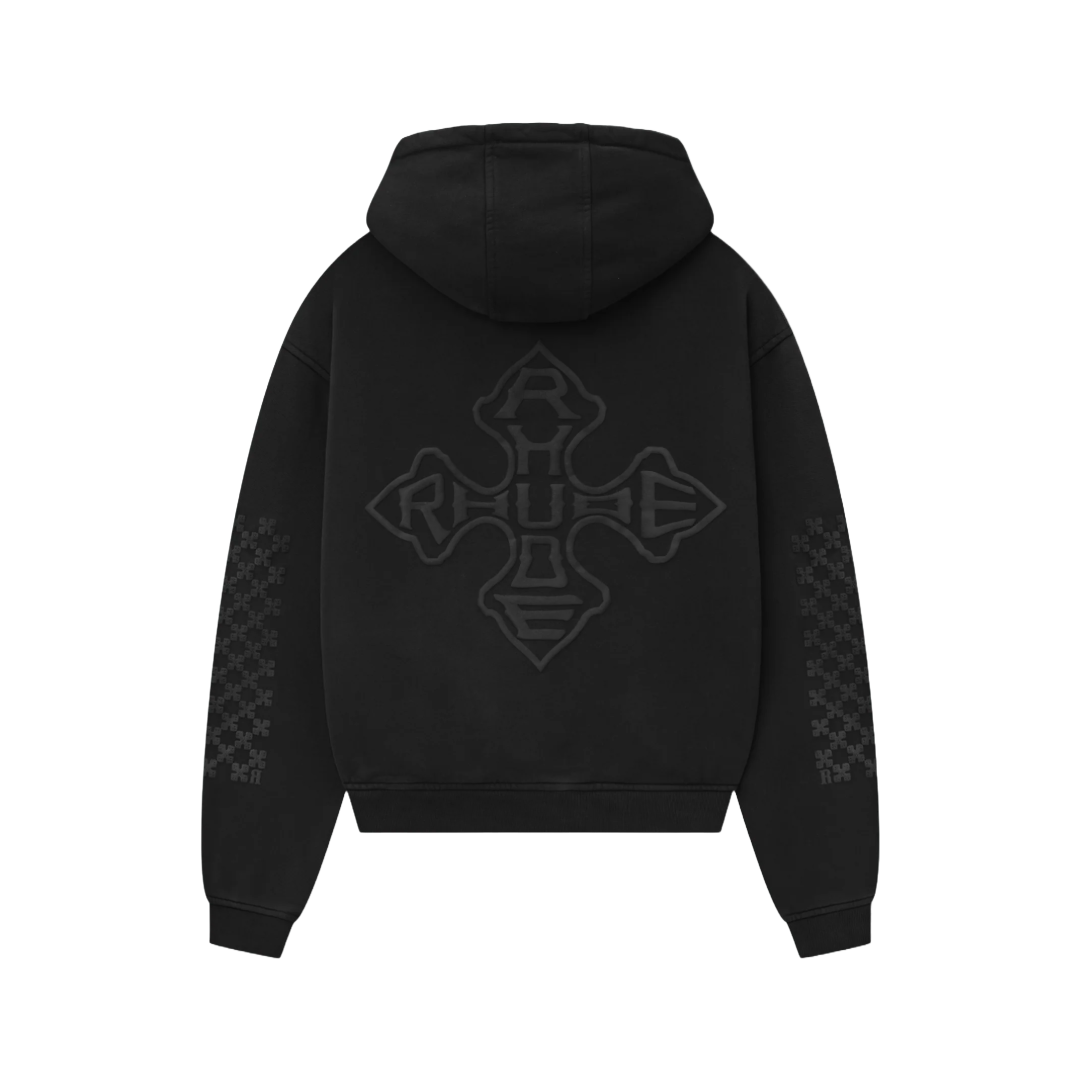 RHUDE CROSS LOGO HOODIE BLACK