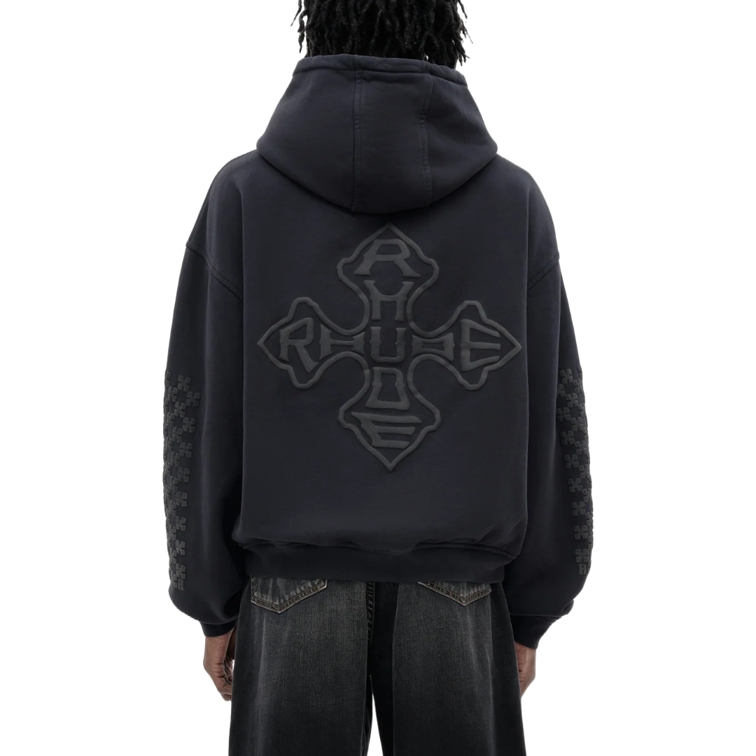 RHUDE CROSS LOGO HOODIE BLACK