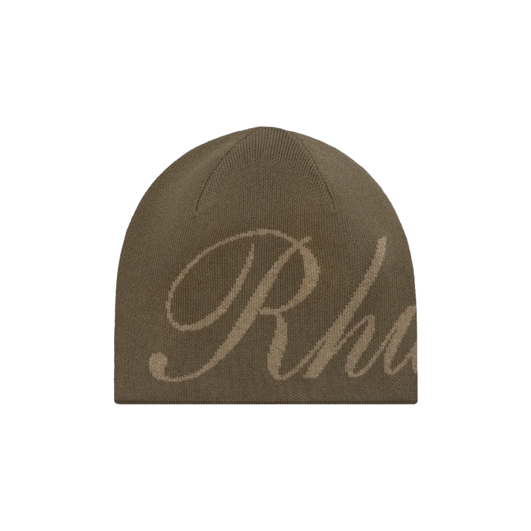 RHUDE SCRIPT KNIT BEANIE BROWN/TAN