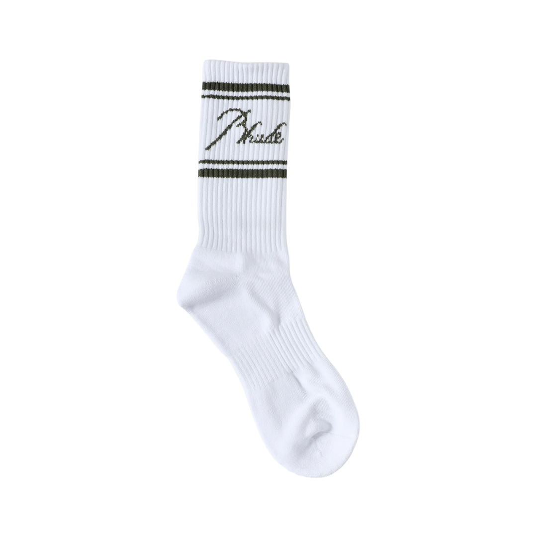 STRIPED SCRIPT LOGO SOCK OLIVE/WHITE