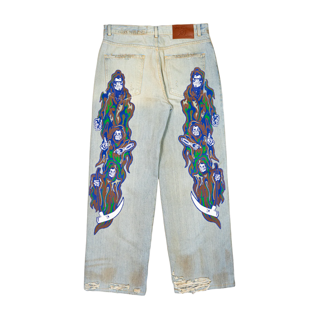 BAGGY PRINTED JEANS BLUE