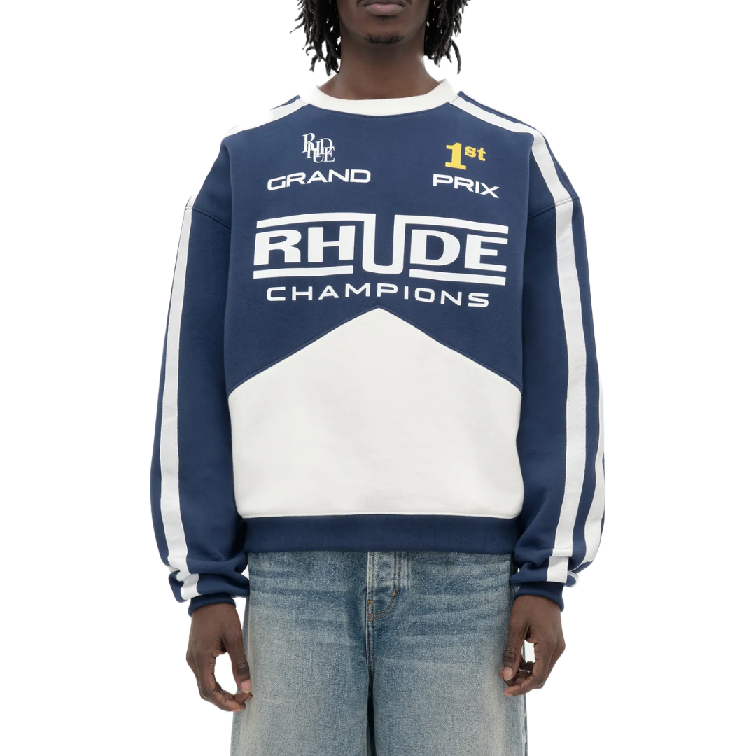 RHUDE CHAMPIONS CREWNECK NAVY