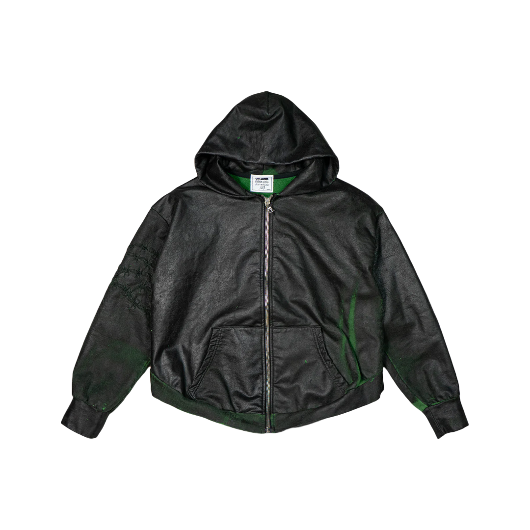 ZIP-UP HOODIE WITH EMBROIDERED BARBED WIRE GREEN