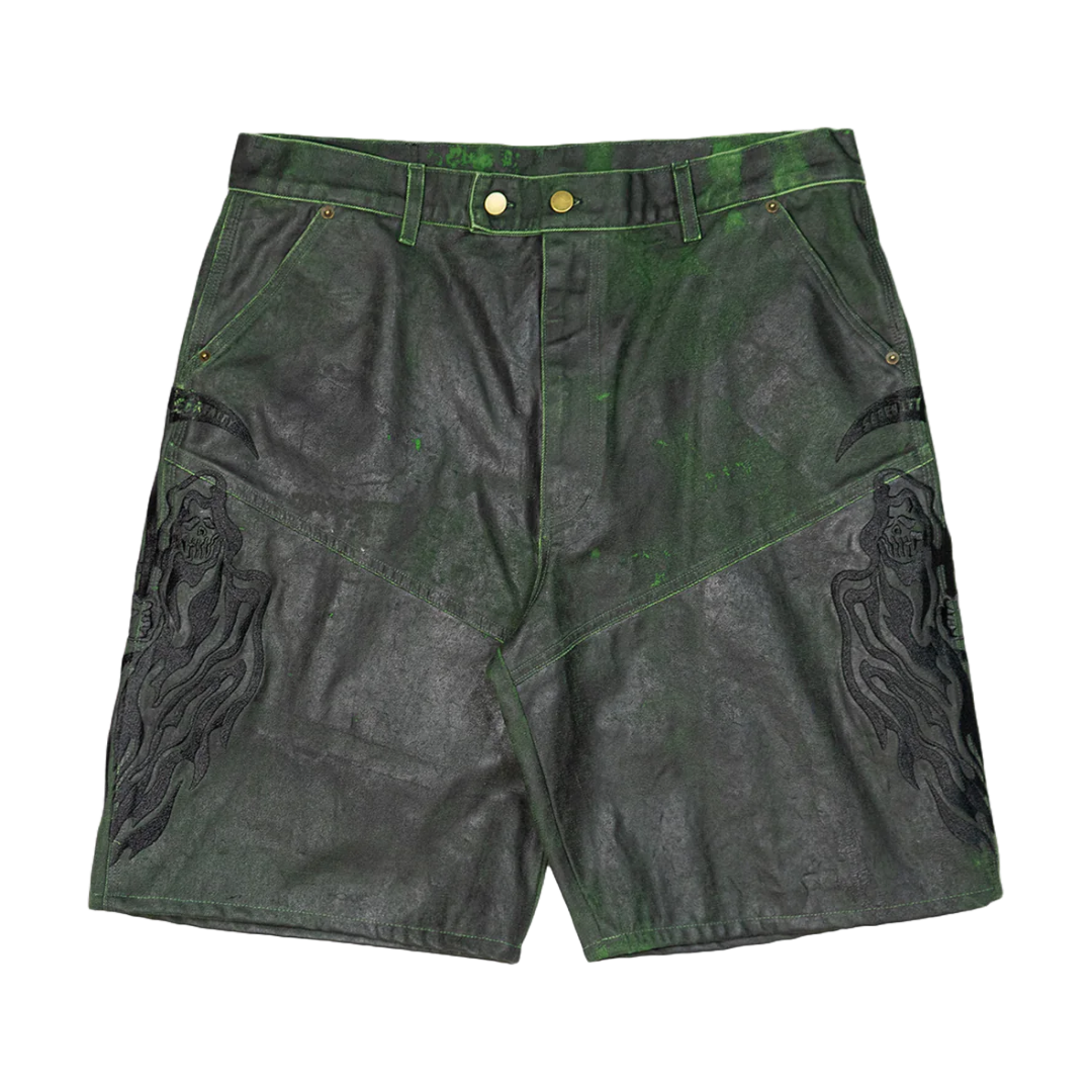 BAGGY MOTO JEAN SHORTS GREEN