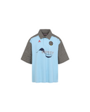 MARTINE ROSE CHECK-SLEEVE POLO SHIRT BLUE