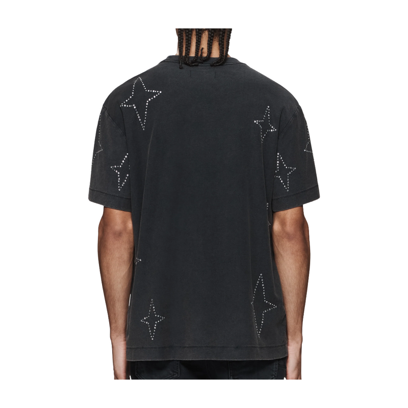 PURPLE BRAND STACKED CRYSTAL STARS TEE BLACK