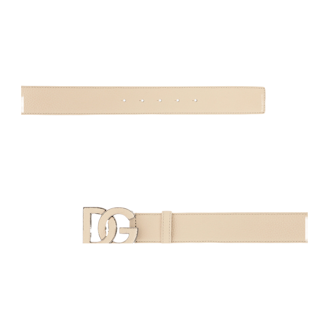 DEERSKIN-PRINT CALFSKIN BELT WITH LOGO PRINT BEIGE