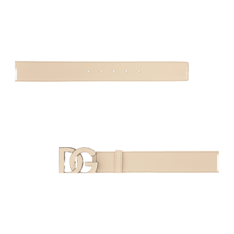 DEERSKIN-PRINT CALFSKIN BELT WITH LOGO PRINT BEIGE