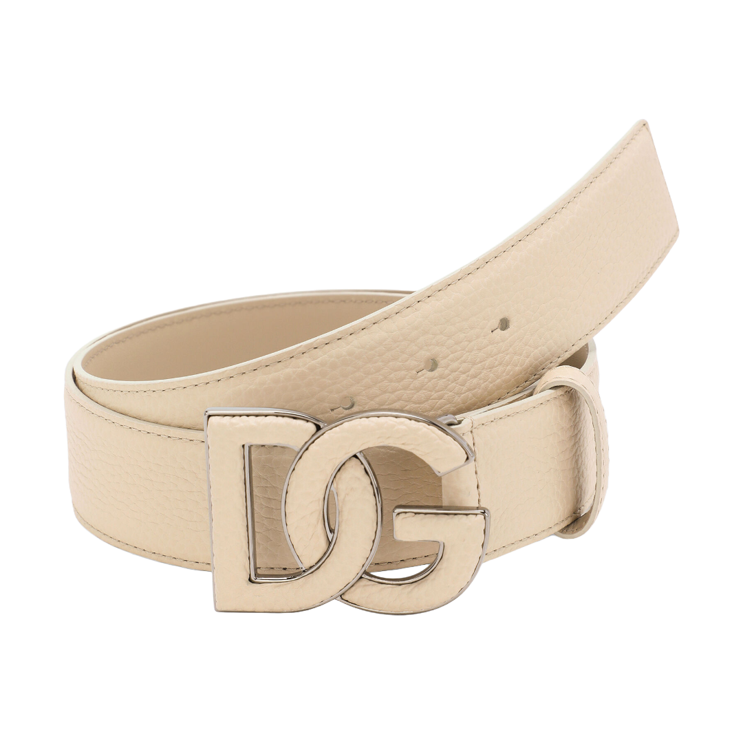 DEERSKIN-PRINT CALFSKIN BELT WITH LOGO PRINT BEIGE