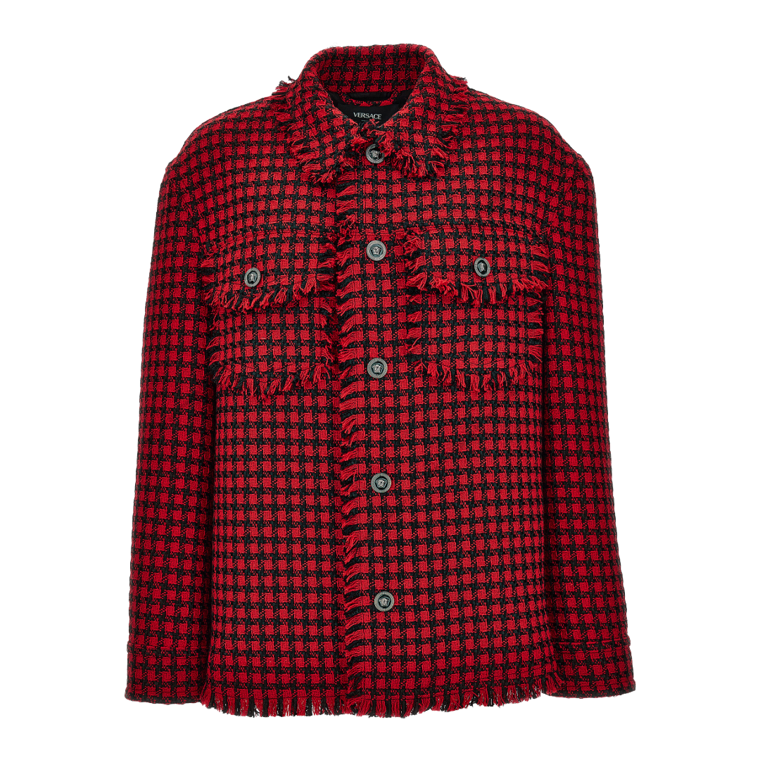 BLOUSON BCOLOUR WINDOWPANE WOOL TWEED FABRIC RED/BLACK