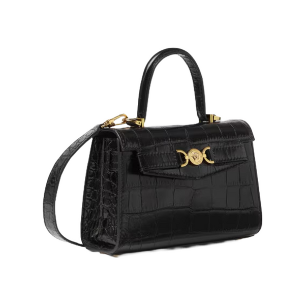 CROC-EFFECT MEDUSA '95 SMALL HANDBAG BLACK/GOLD