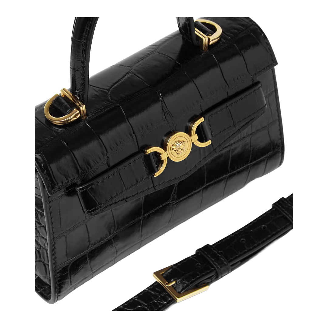 CROC-EFFECT MEDUSA '95 SMALL HANDBAG BLACK/GOLD