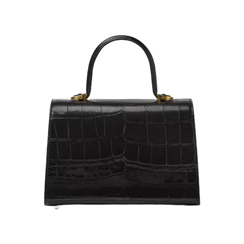 CROC-EFFECT MEDUSA '95 SMALL HANDBAG BLACK/GOLD