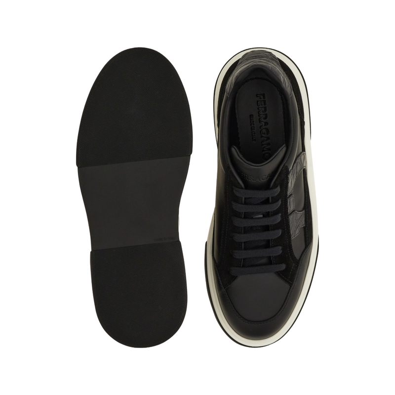 LOW TOP SNEAKER WITH GANCINI OUTLINE BLACK/STROMBOLI SAND