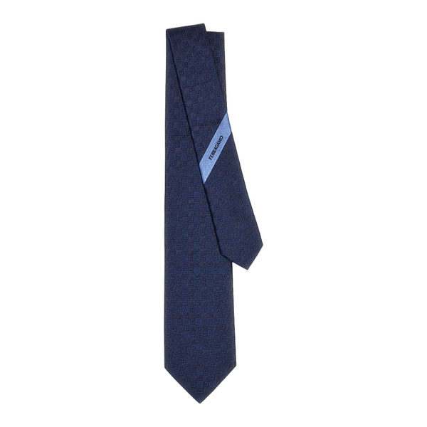 GANCINI JACQUARD TIE NAVY BLUE