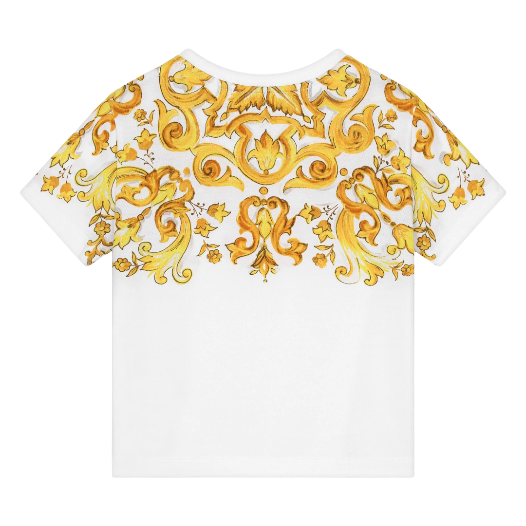 KIDS BABY JERSEY T-SHIRT WITH YELLOW  MAJOLICA PRINT AND DG LOGO