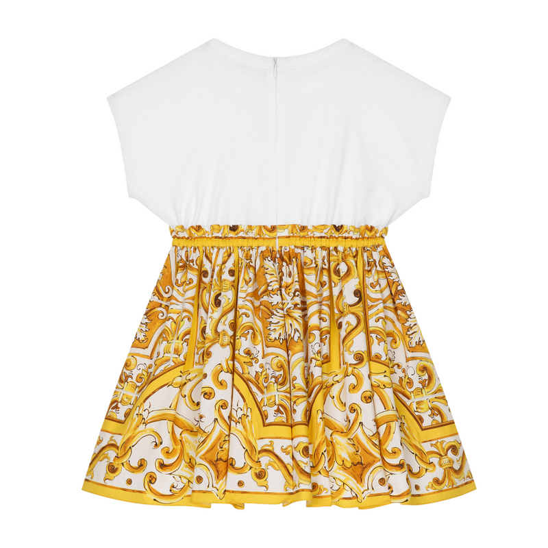 POPLIN AND JERSEY DRESS WITH YELLOW MAJOLICA PRINT