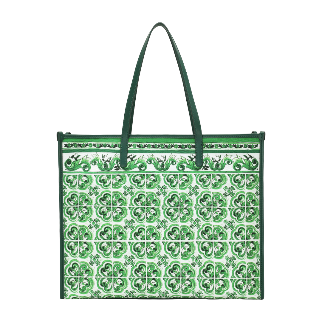 LARGE CANVAS SHOPPER WITH MAJOLICA PRINT GREEN