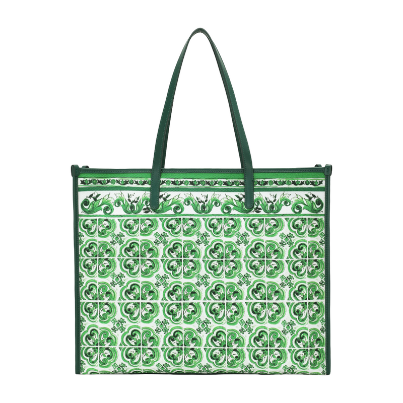 LARGE CANVAS SHOPPER WITH MAJOLICA PRINT GREEN