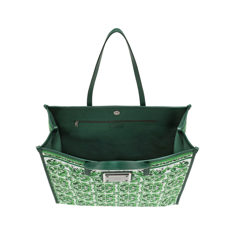 LARGE CANVAS SHOPPER WITH MAJOLICA PRINT GREEN