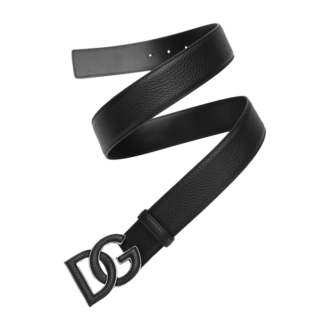 DEERSKIN PRINT CALFSKIN BELT WITH LOGO PRINT BLACK/BLACK