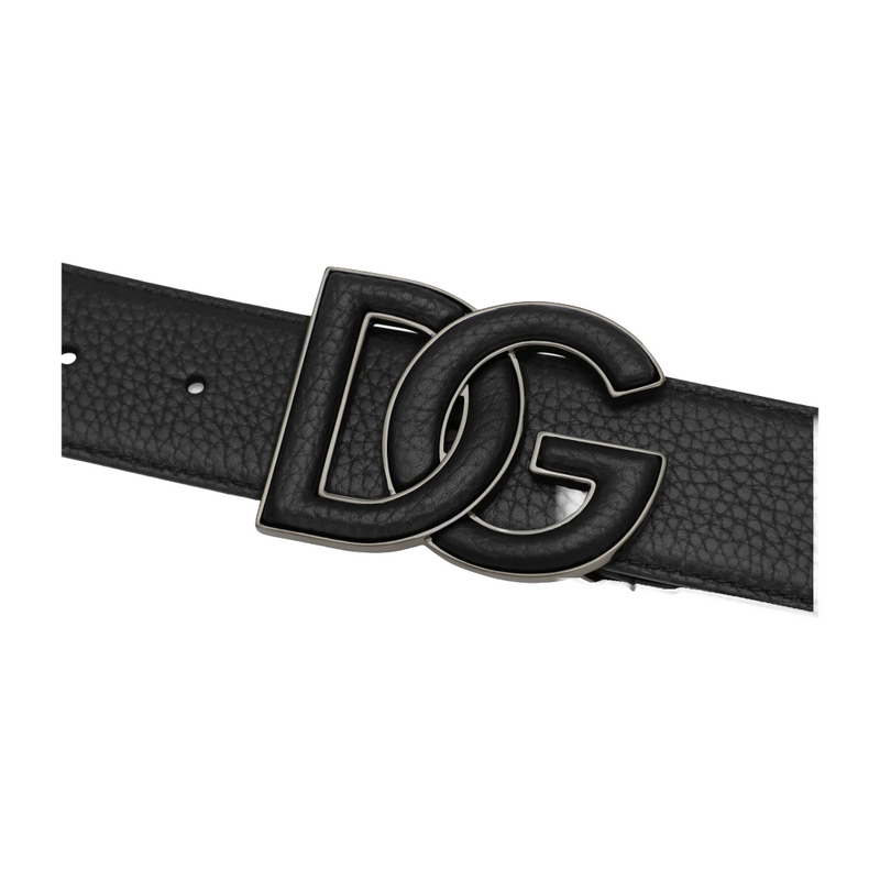 DEERSKIN PRINT CALFSKIN BELT WITH LOGO PRINT BLACK/BLACK