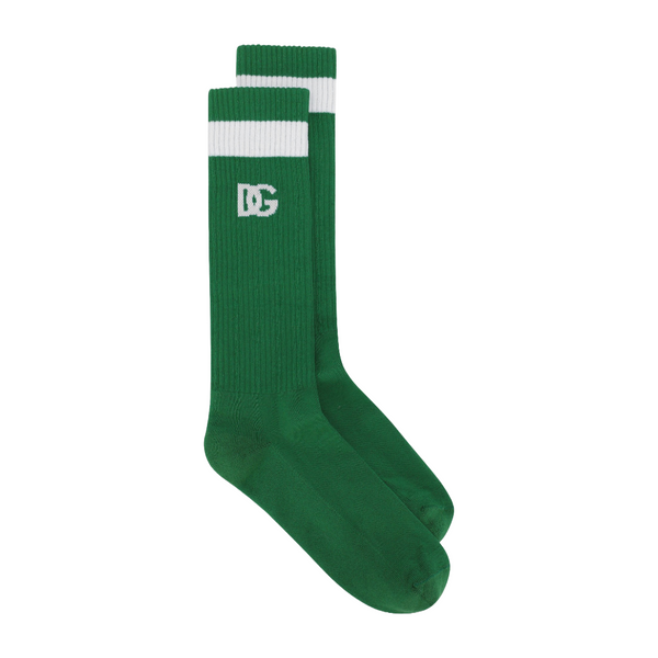 RIBBED SOCKS WITH DG LOGO GREEN/WHITE