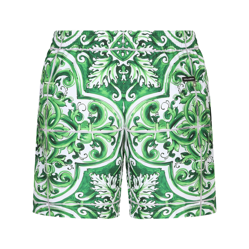 MID LENGTH MAJOLICA PRINT SWIM TRUNKS GREEN