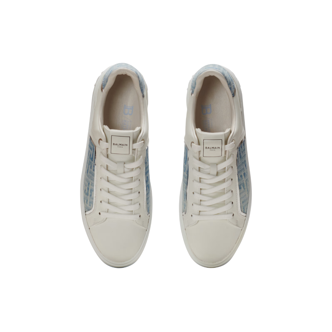 B-COURT SNEAKERS IN LEATHER AND DENIM WHITE