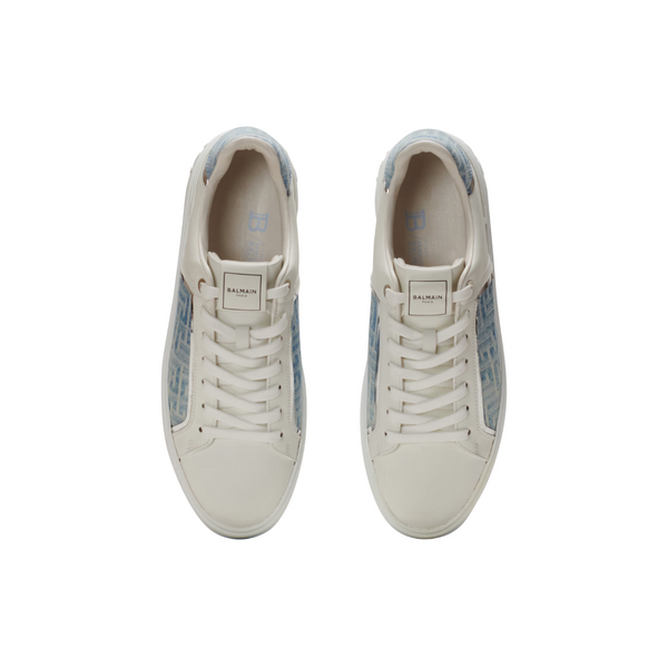 B-COURT SNEAKERS IN LEATHER AND DENIM WHITE