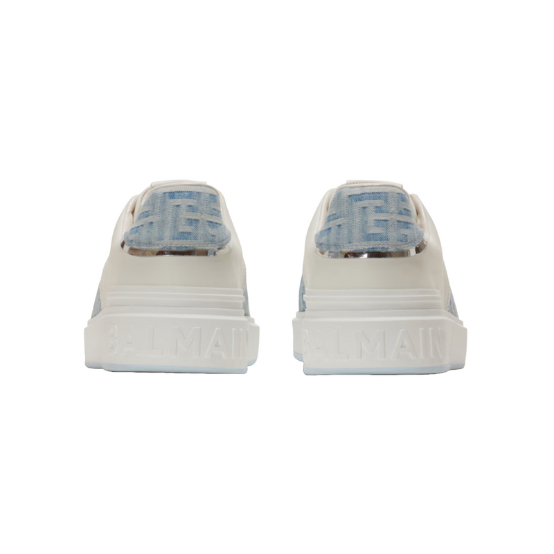 B-COURT SNEAKERS IN LEATHER AND DENIM WHITE