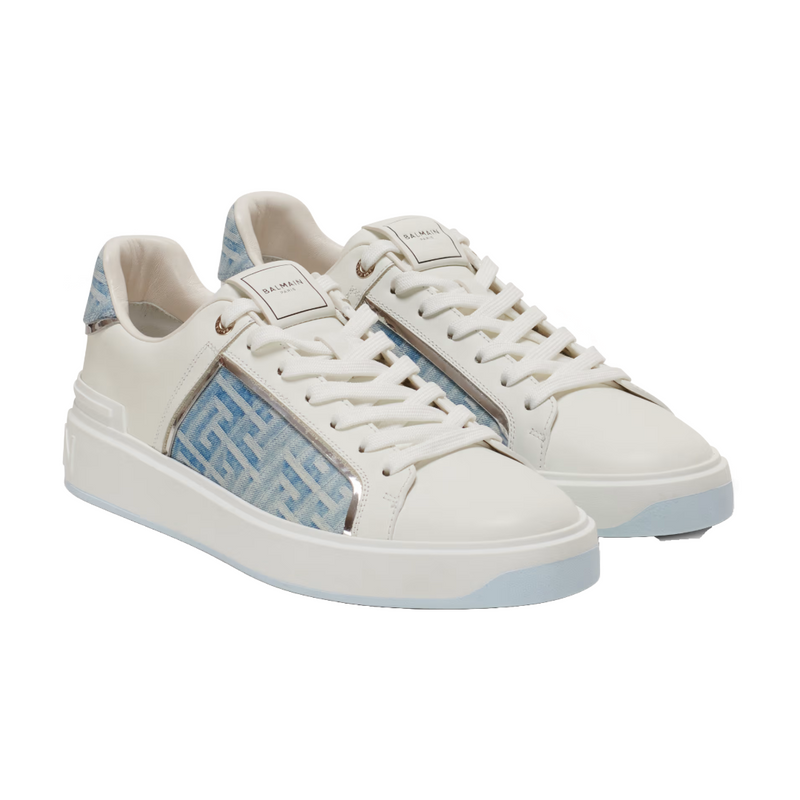 B-COURT SNEAKERS IN LEATHER AND DENIM WHITE