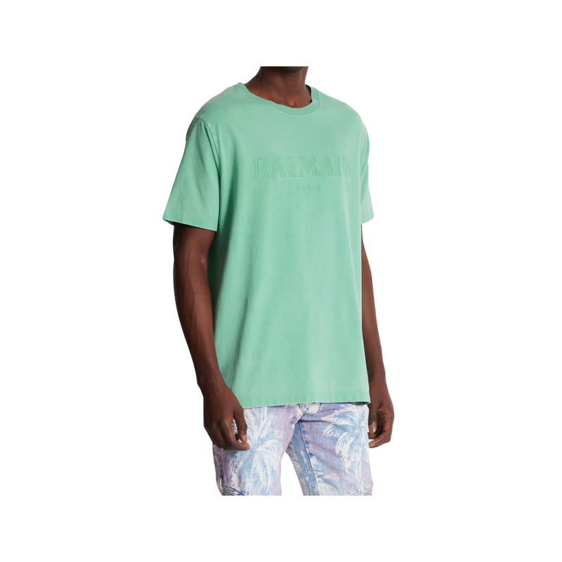 LOOSE T-SHIRT WITH VINTAGE BALMAIN EMBROIDERY GREEN