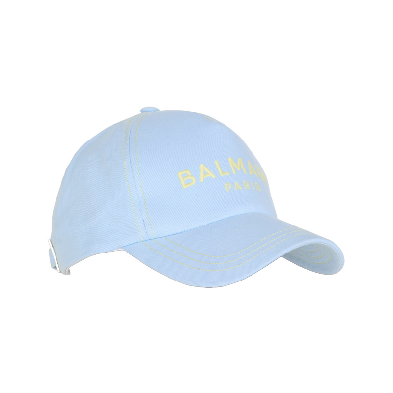 COTTON CAP WITH BALMAIN PARIS EMBROIDERY BLUE