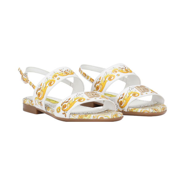 CALFSKIN SANDALS WITH YELLOW MAJOLICA PRINT