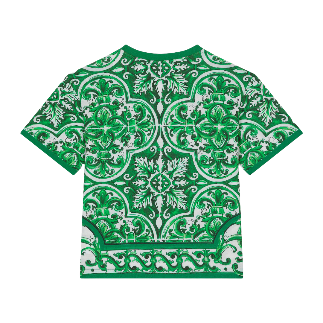 KIDS JERSEY T-SHIRT WITH GREEN MAJOLICA PRINT