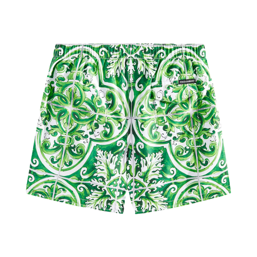 KIDS SWIM TRUNKS WITH GREEN MAJOLICA