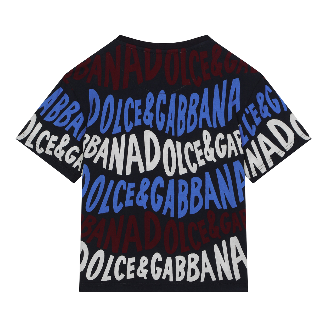 KIDS JERSEY T-SHIRT WITH DOLCE & GABBANA LOGO PRINT BLUE